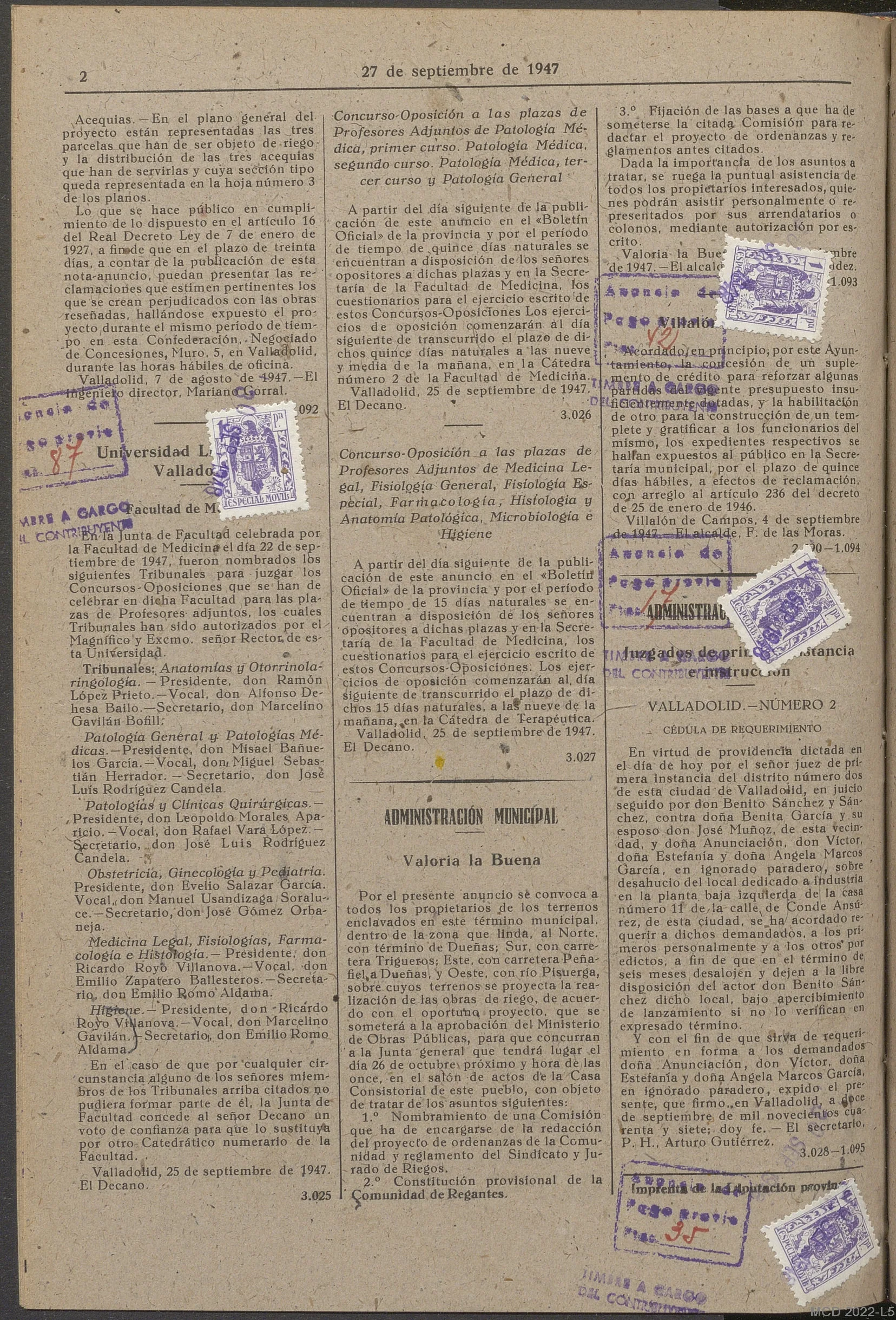 BOP Valladolid 27-09-1947, página2: continuación y cierre del anuncio de Trinidad