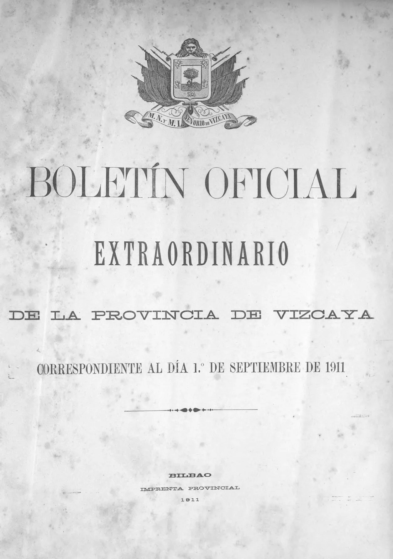 Portada del boletín extraordinario de 1 de septiembre de 1911